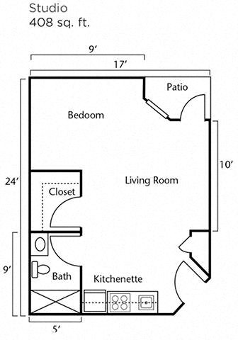 Studio Floor Plan Studio Floor Plan at Cogir of North Bay, Vallejo, California